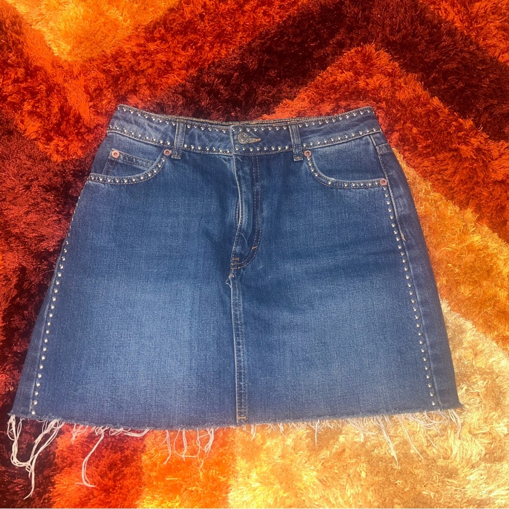 Topshop Blue Denim Mini Skirt with Studs